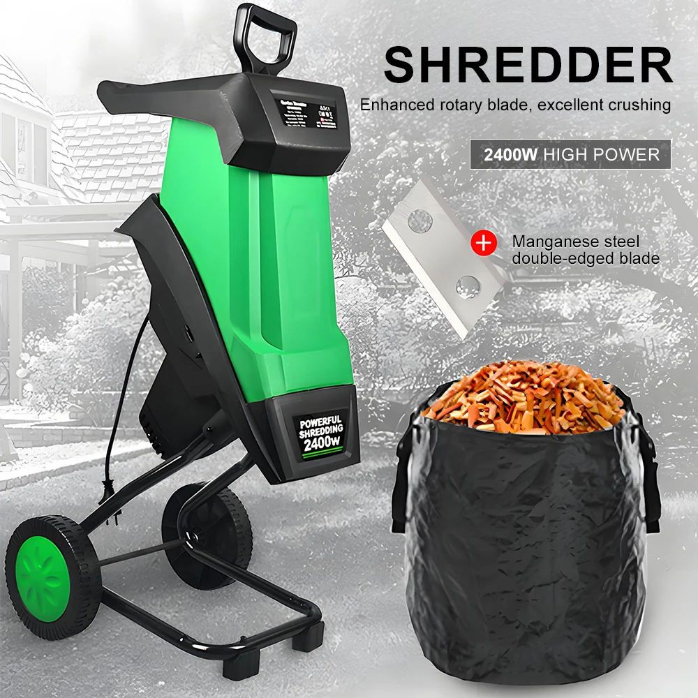 Tungfull Electric Leaf Crushers Tree Hand-Pushed Shred Machine 2400W High Power Leaf Crusher Garden Tool Wood Shredder Pruner