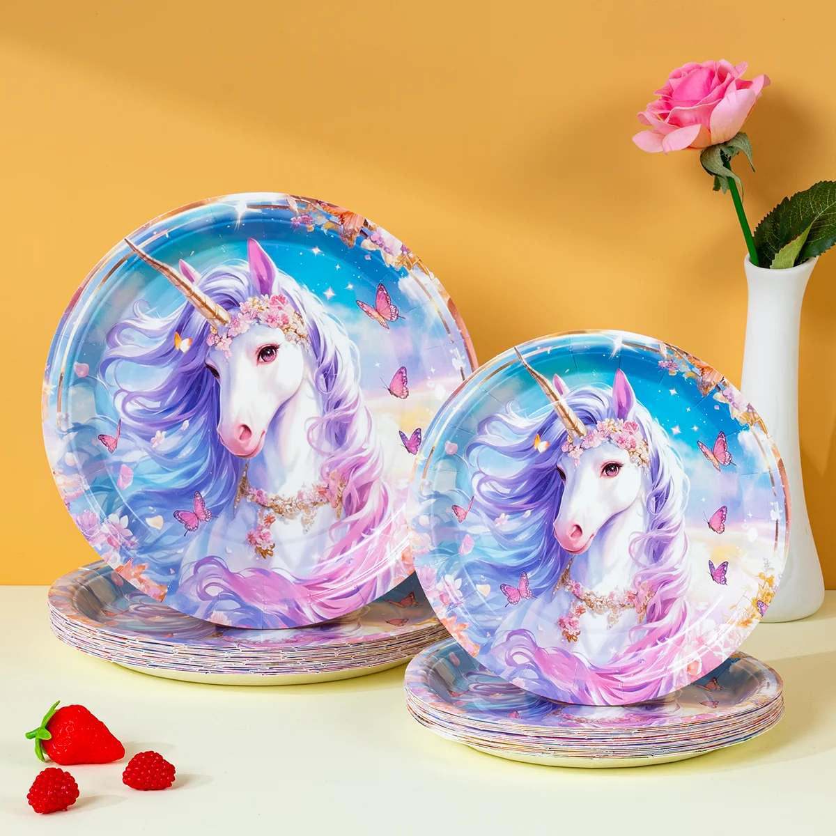 Unicorn Disposable Paper Plates, Round Paper Plates for Themed Party, Picnic and Celebrations, Tableware Supplies