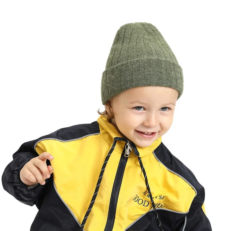 Baby Cotton Cashmere Knitted Pullover Hat Solid Color Light Board Autumn and Winter Wool Warm Hat Bohemian Children\'s Beanie Hat