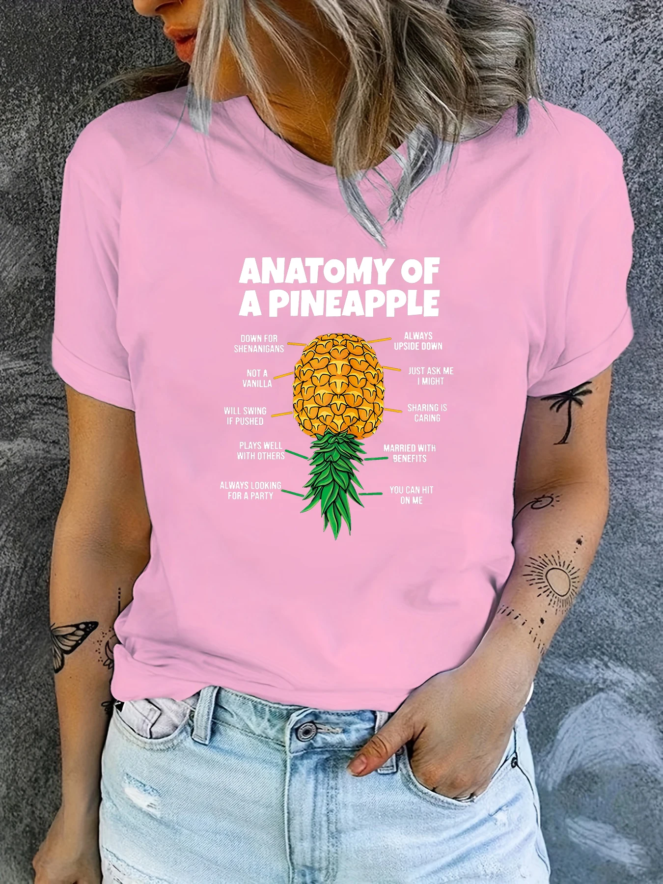 Funny Anatomy Of A Pineapple Swinger Printed Fun Short Sleeve Casual T Shirt Fashion Women\'s Pattern T-Shirt Femminile Tee Tops