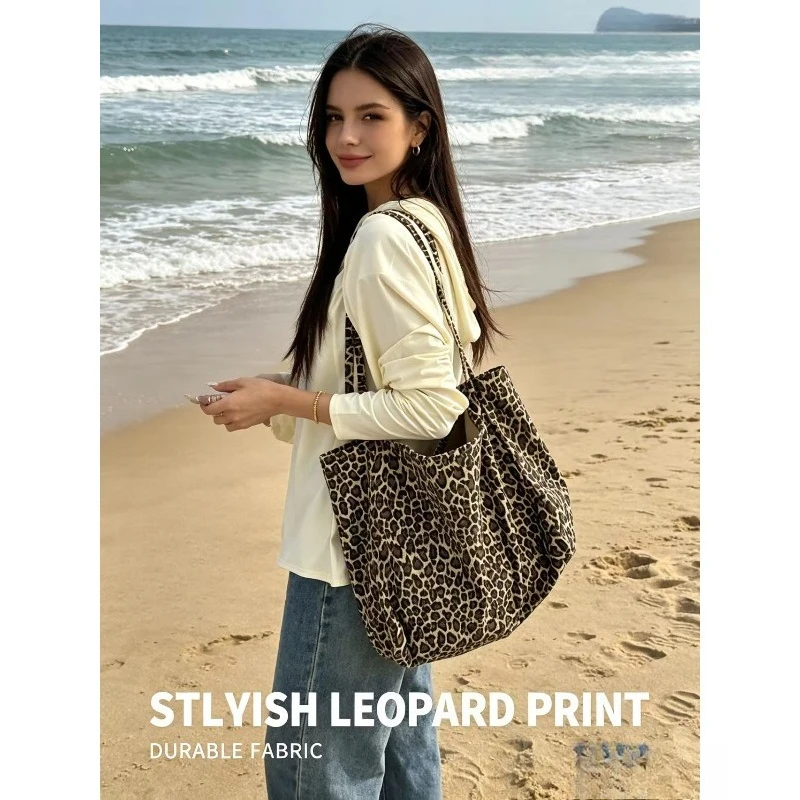 2026 Große Kapazität Lazy Leopard Print Canvas Schultertasche Vielseitiger japanisch-koreanischer Stil Praktisch Ins Slack – Detail 3
