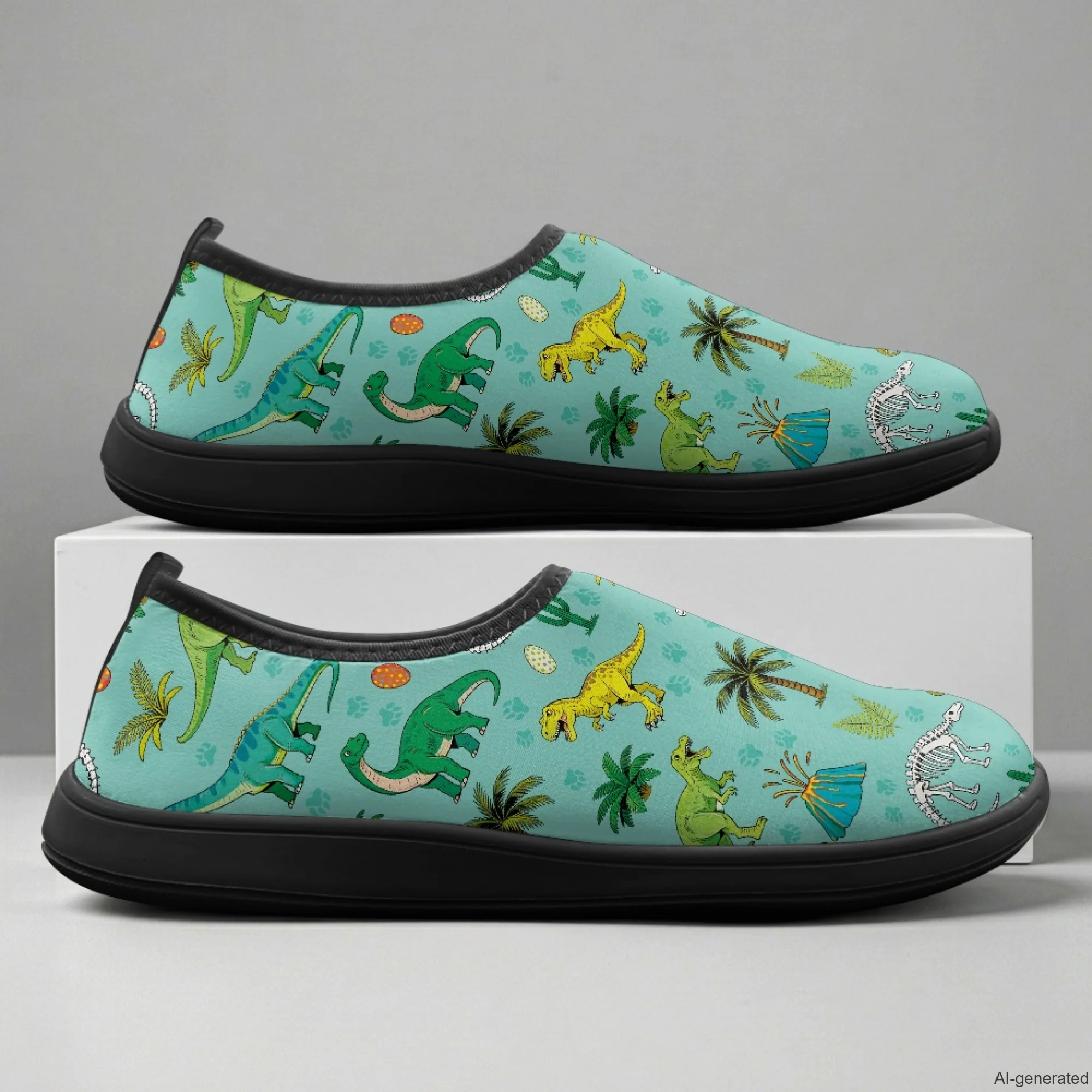 XIXIRIMIDO Slip-on Wide-toed Shoes Men's Breathable Mesh Shoes Dinosaur Print Womens Fashion Sneakers Walking Shoes 36-46