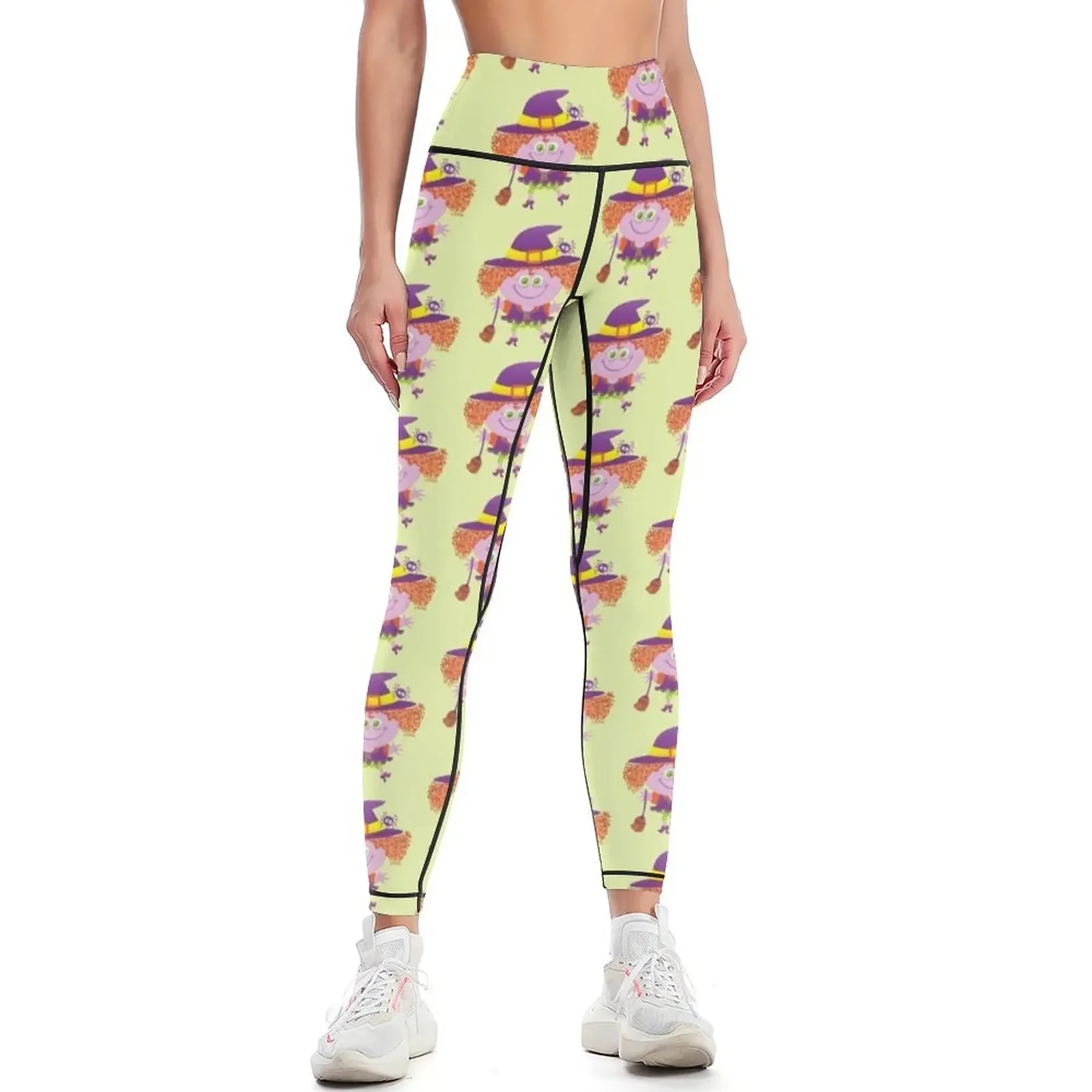 

Mischievous girl wearing a Halloween witch costume Leggings high waist gym top gym wear legings for fitness Womens Leggings