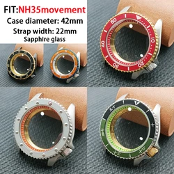 42mm Men's Watch Steel red case FIT NH35 Movement Seiko 007 One Piece Watch Accessory Sapphire Glass 22mm strap