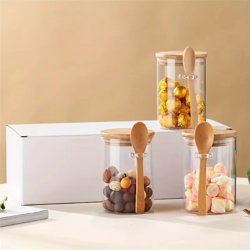 

JHD Transparent Glass Candy Jar With Sealed Bamboo Lid And Spoon - Biscuit Storage Container For Bulk Food