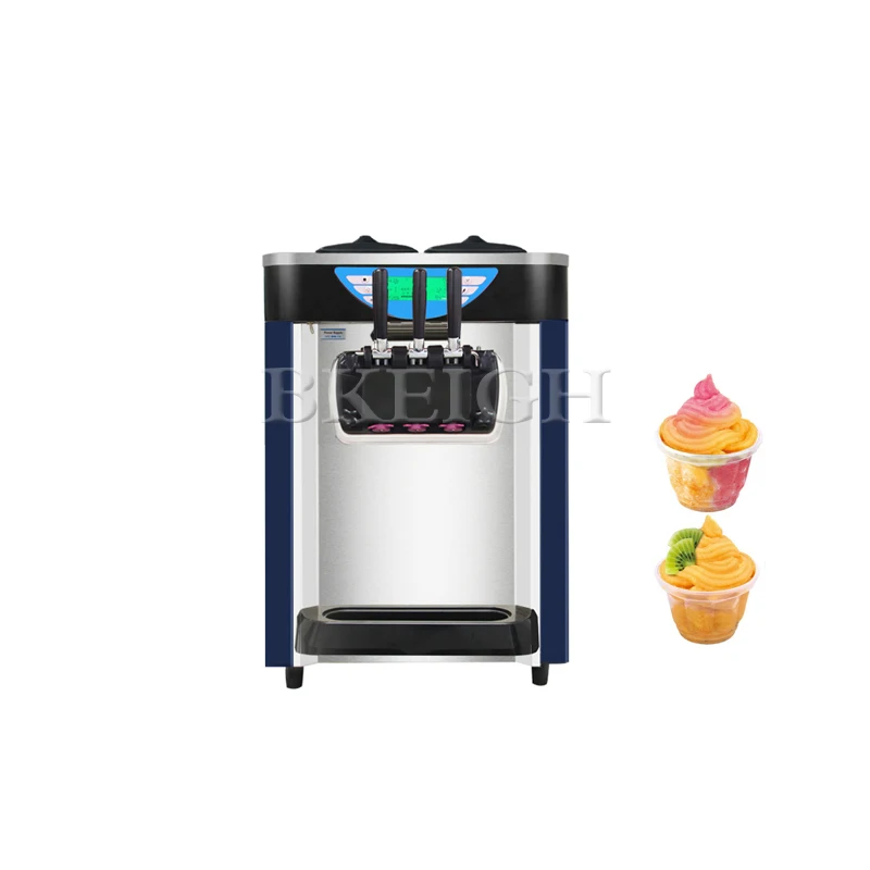 

Electric Commercial Three Flavors Soft Ice Cream Machine Desktop Milk Fruit Strawberry Flavor Cone Sundae Machine