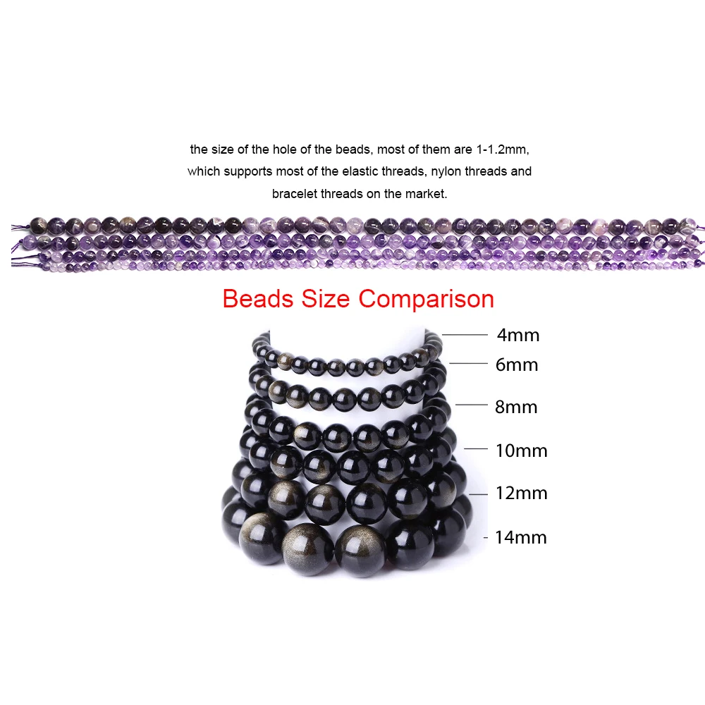 Natural Stone Round Beads Bracelet For Women Men Healing Crystal Amethyst Rose Quartz Aquamarines Jade Elastic Bangle Jewelry