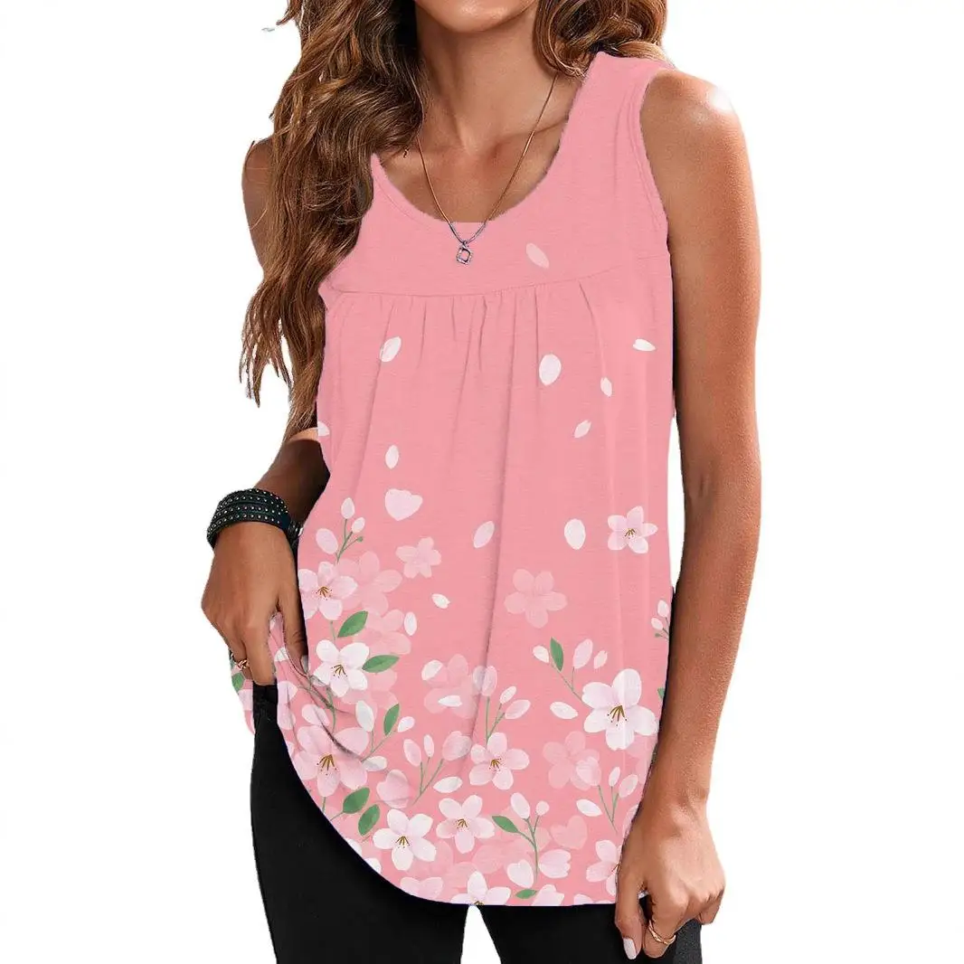 T-shirt con gilet Svel con stampa floreale T-shirt da donna vestibilità ampia in poliestere misto spandex Abbigliamento casual estivo Nessun marchio registrato di marca