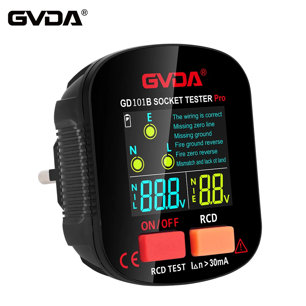 GVDA Socket Tester Outlet Checker Spanningsdetector Ground Zero Line Polariteit Fasecontrole Elektrische stroomonderbrekerzoeker