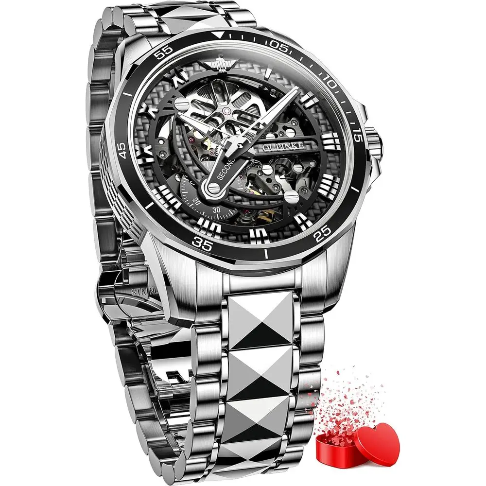 

Мужские часы OLEVS: механические, черные, с сапфировым стеклом, водонепроницаемые, из вольфрамовой стали, автоматические, класса люкс