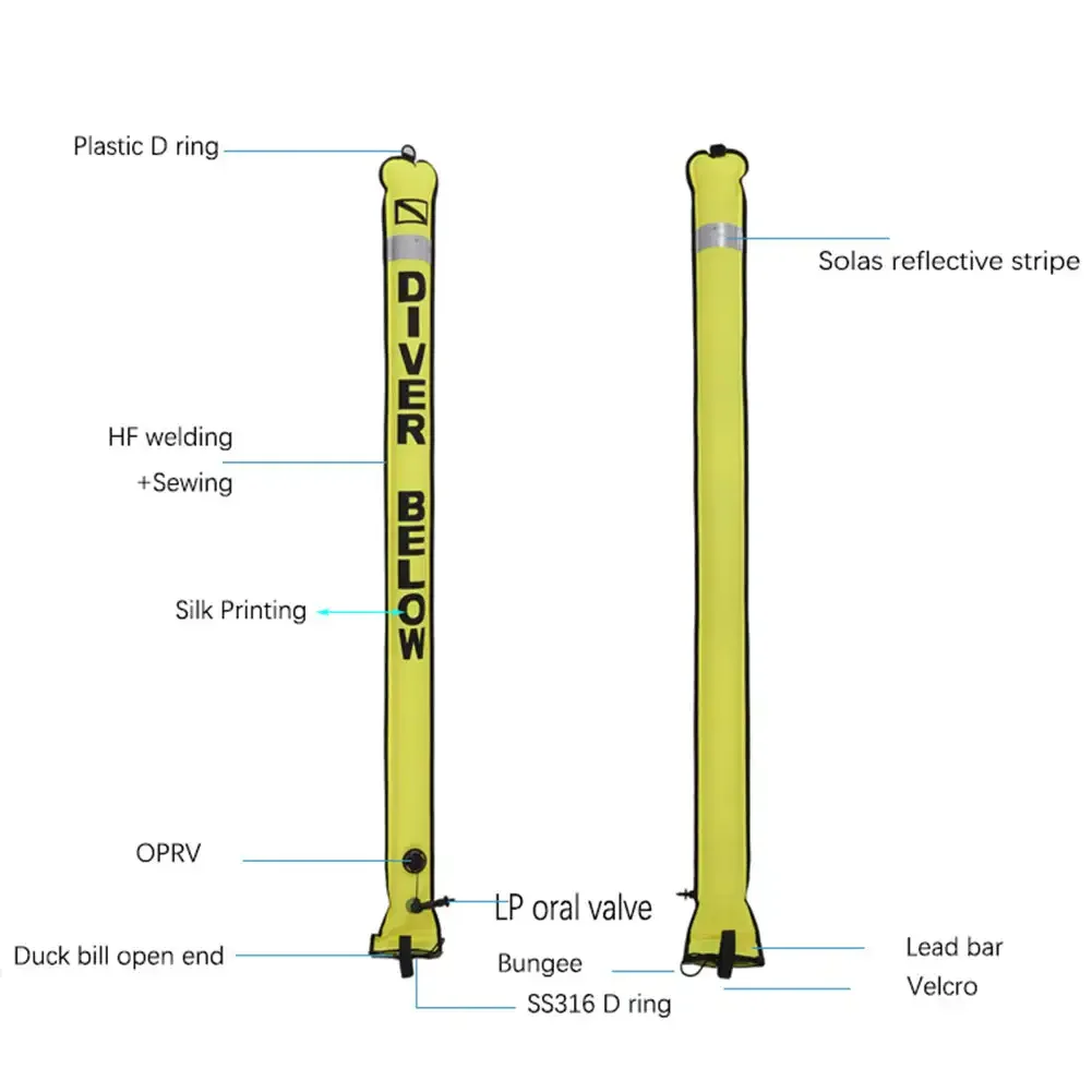 Oppervlaktemarkeringsboei Kleurrijke zichtbaarheid Veiligheid Opblaasbaar Scuba SMB Duikwaarschuwing Duiker onder DSMB Duikveiligheidsuitrusting