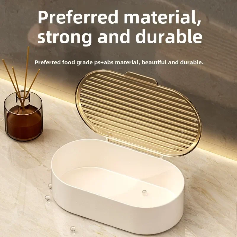 Desktop Soap Box with Double-layer Creative Design and Lid Drain Box, Portable Travel and Home Bathroom Storage Soap Dish