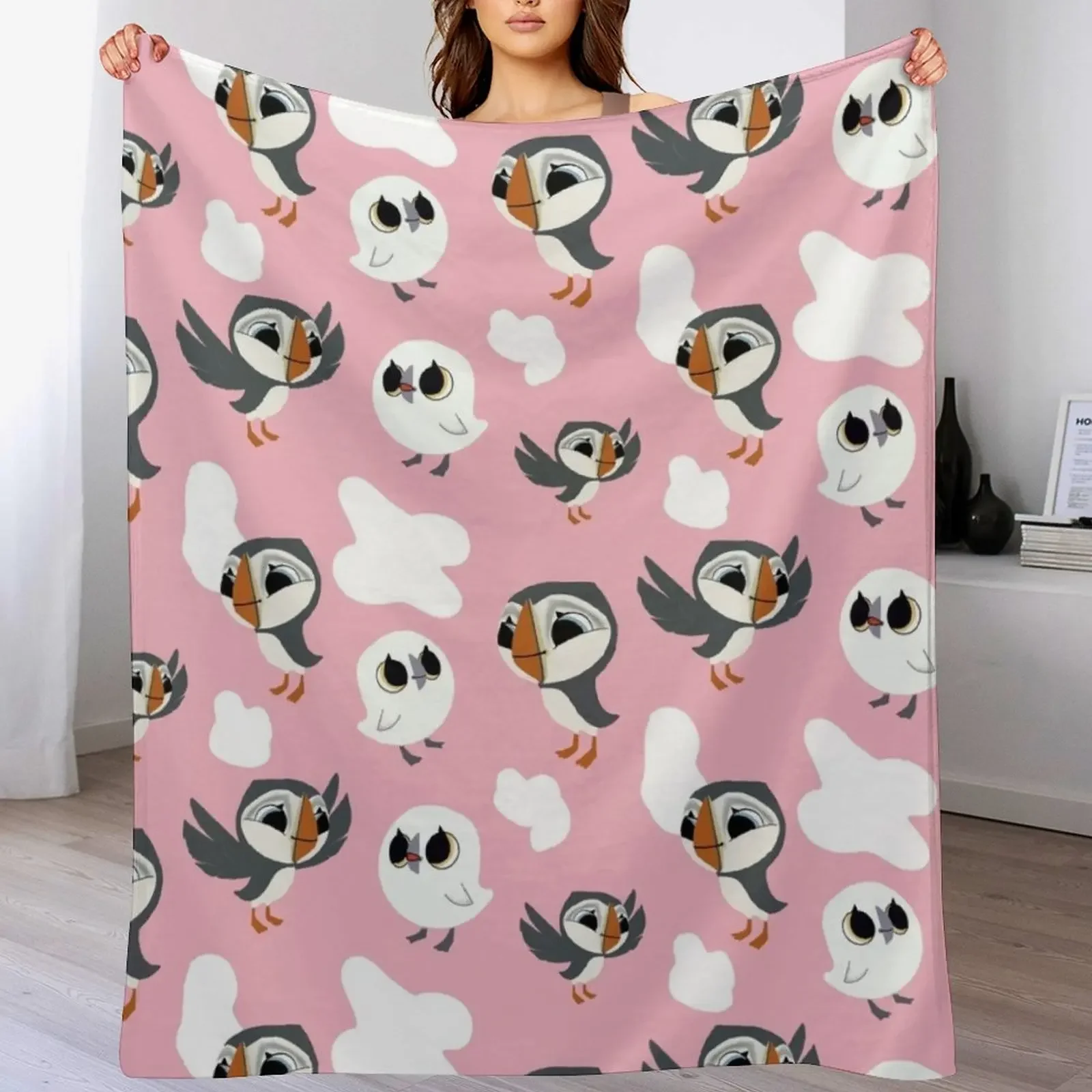 Puffin rock repeated pattern- pink colour Throw Blanket for winter Hair cosplay anime Blankets