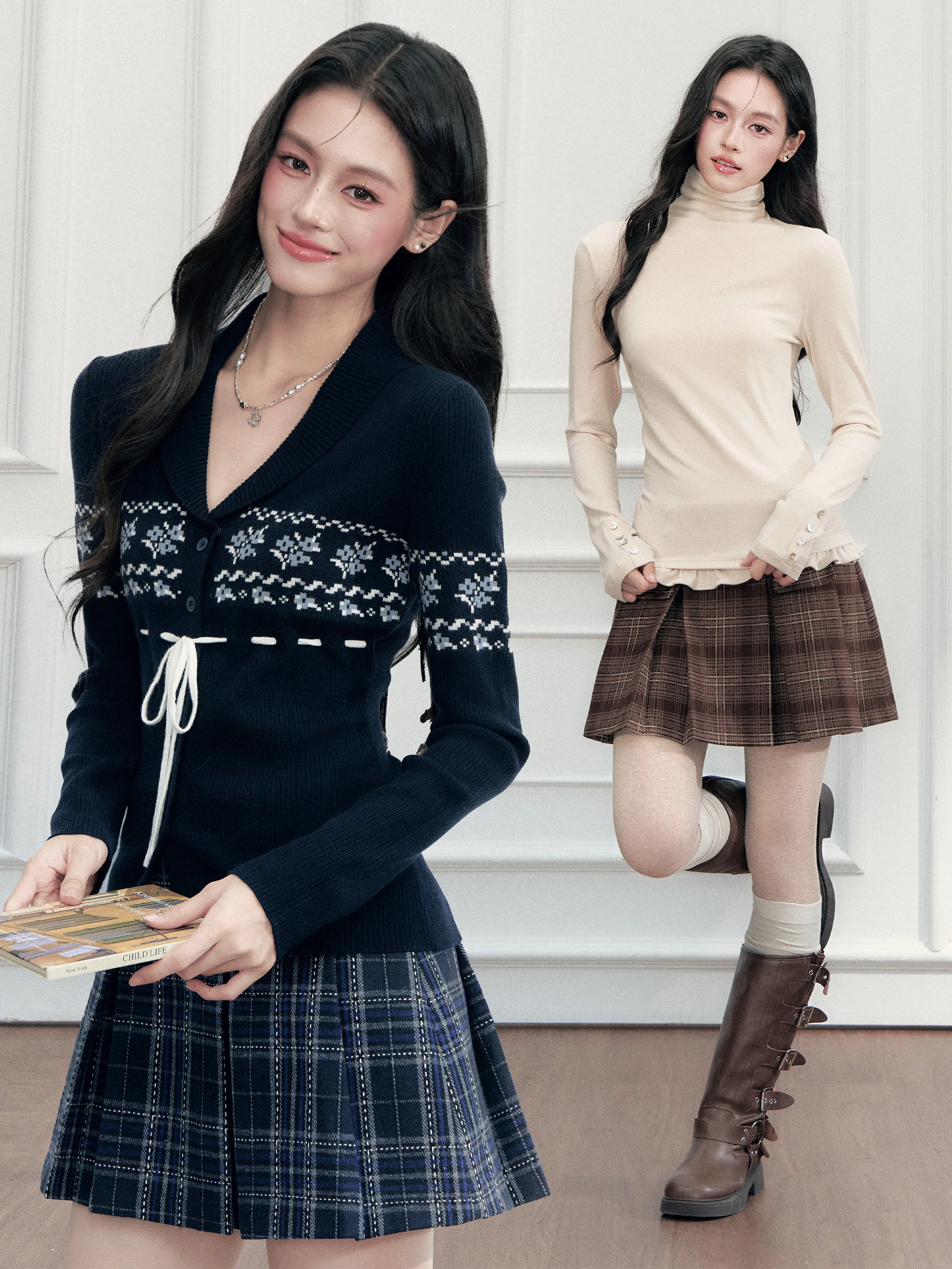 Retro College Plaid Half Skirt Double Buttoned A-Line Skirt Versatile City Commute Daily Travel Campus Wool Polyester Blend