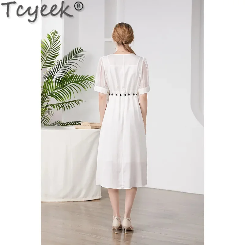 Tcyeek-Robe à col en V française pour femme, Mulberry Inj, Vêtements d'été haut de gamme, Robe élégante pour femme, 92.3%, 2024