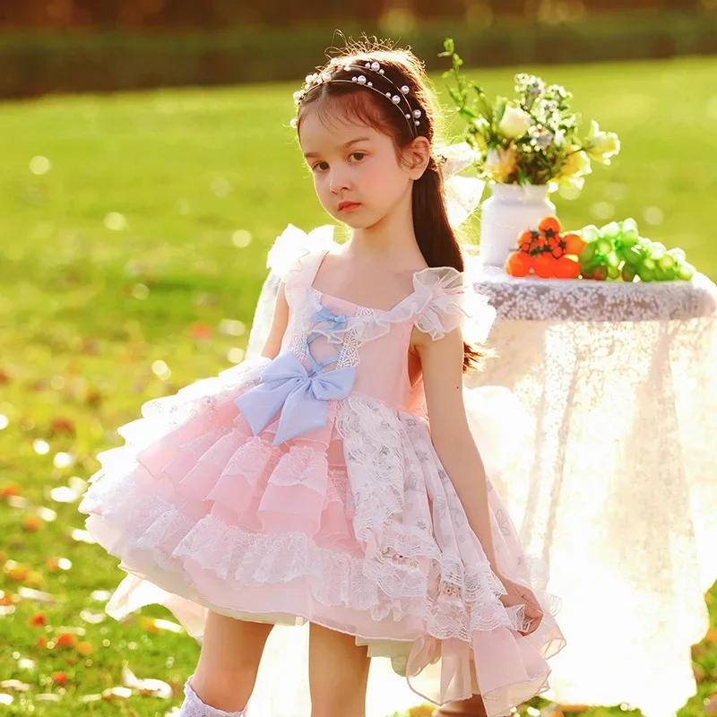 Baby Dress Clothing Spanish Vintage Ball Gown Bow Ruffles Stiching Sleeveless Lolita Princess Dresses For Girls Summer Style