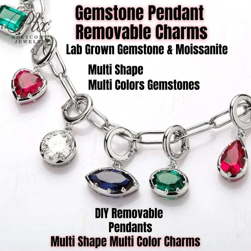 Lab Grown Gemstone Moissanite Detachable Pendant 1ct VVS1 Clarity Charms Multi Shape Mix Match DIY Bracelet Necklace for Woman