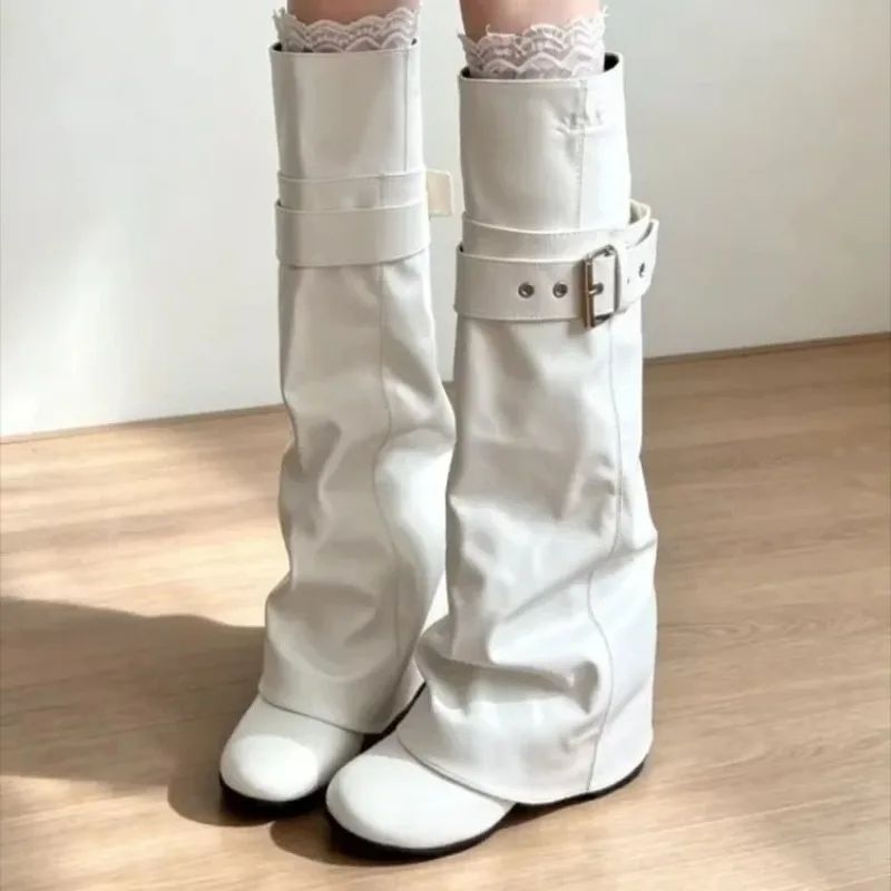 2026 Neuer Stil Zweiteiliger Abnehmbarer Beinstiefel mit Runder Spitze und Dickem Absatz, Langer Stiefel
