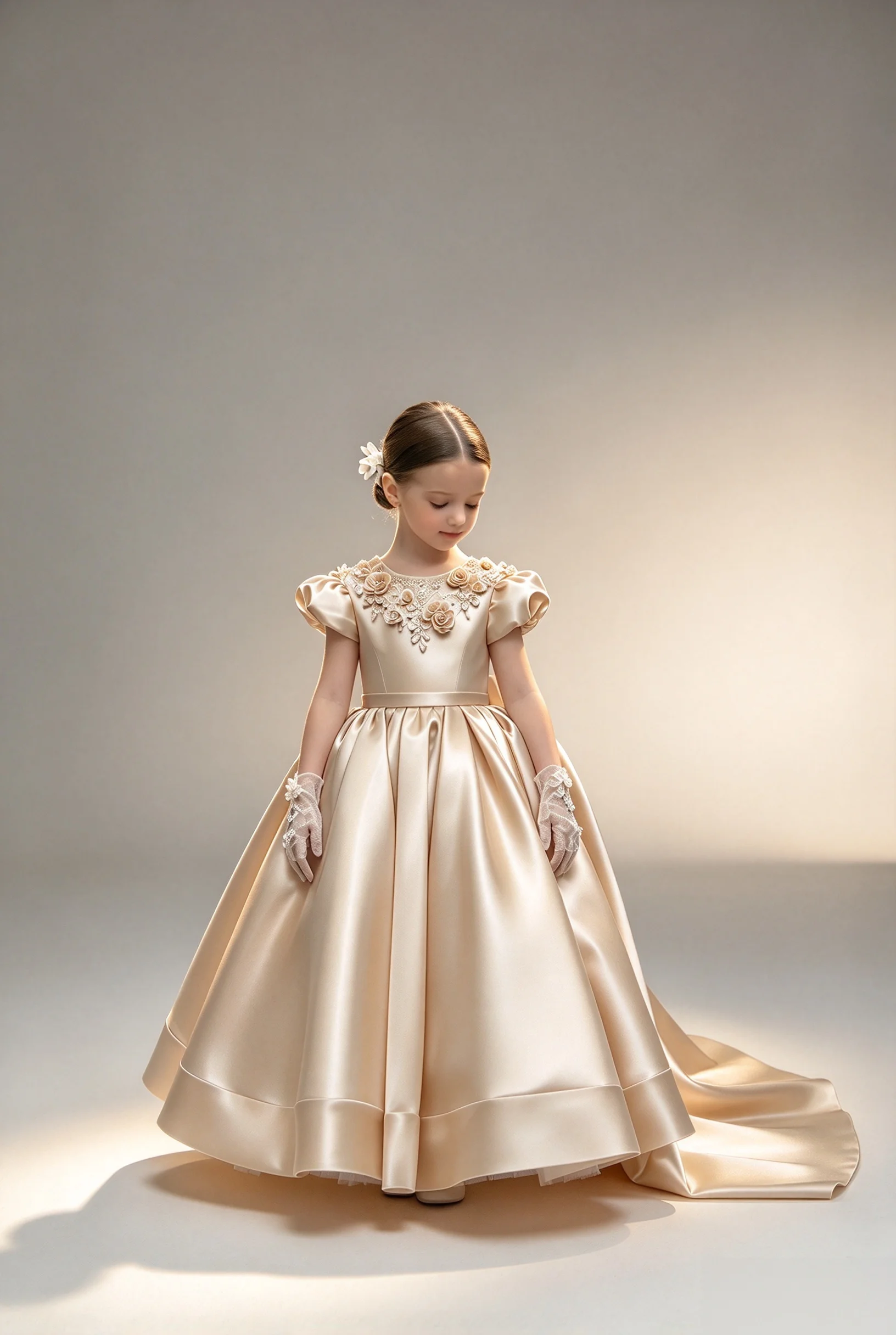 custom-champagne-satin-beaded-3d-floral-puff-sleeve-train-flower-girl-dress-princess-kids-birthday-first-holy-communion-gowns