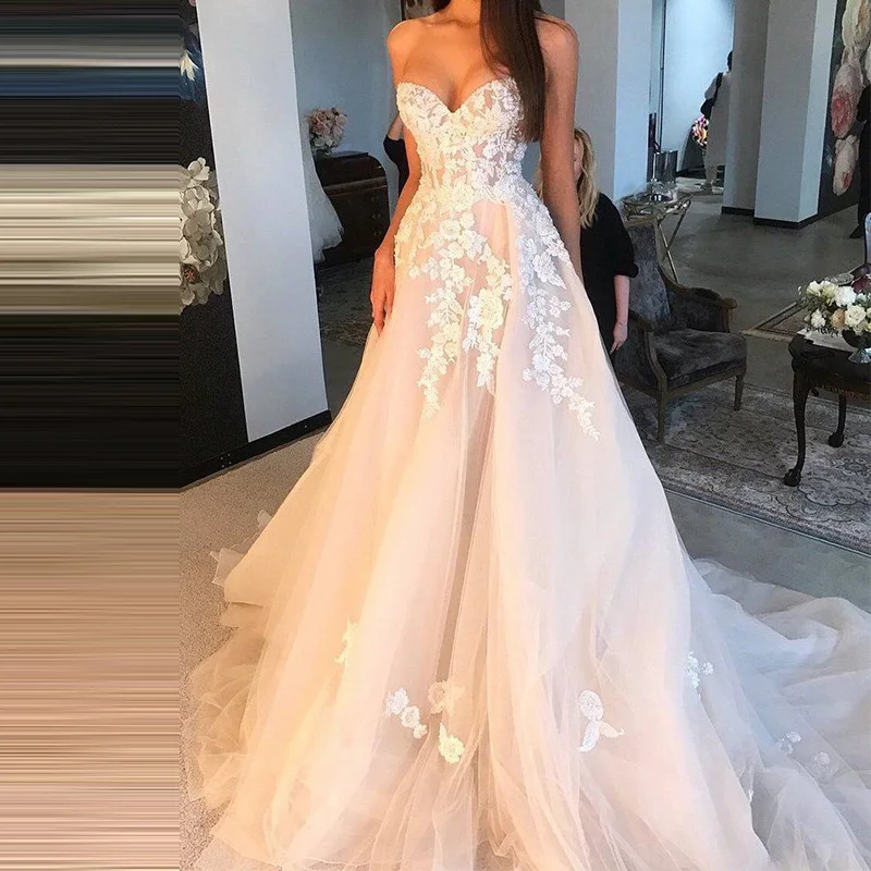 Robe De Mariee Sweetheart sleeveless Appliques Tulle Wedding Dress Court Train A line Princess Wedding Gown 2022 Bridal Dress