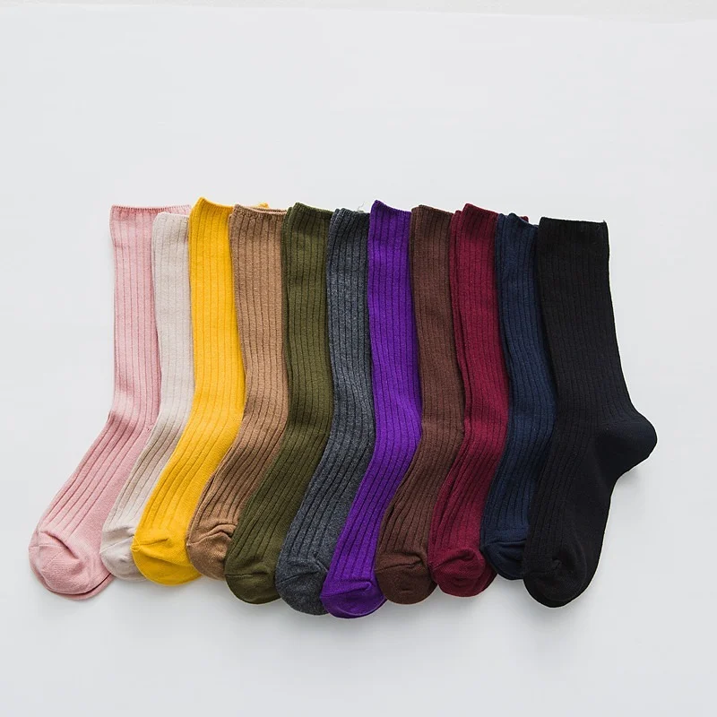 Harajuku Retro Cotton Socks Japanese Women Loose High School Girls Korean Style Knitting Solid Color Long Black Pink Designer