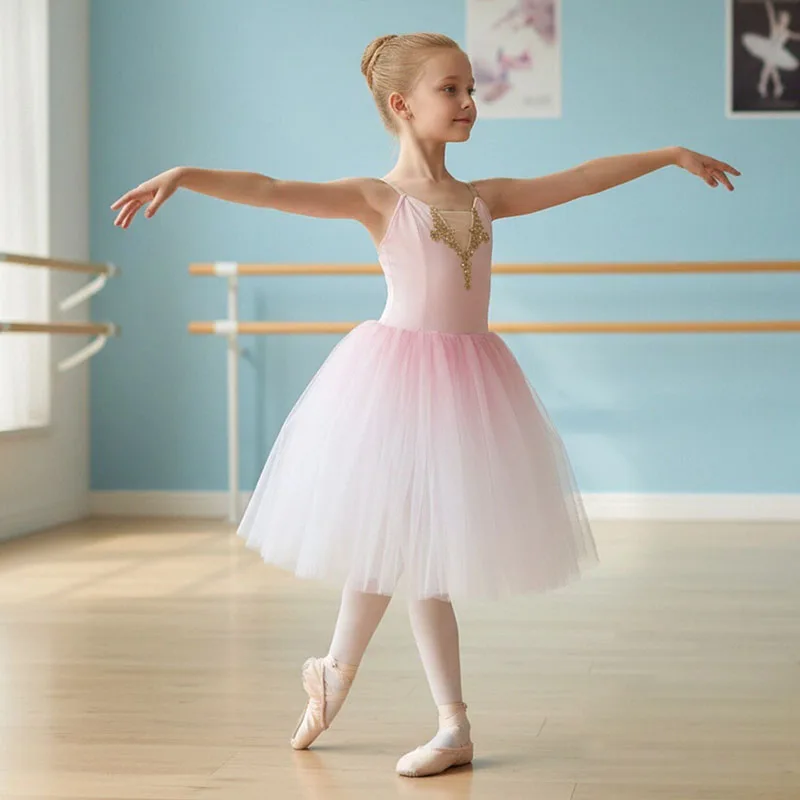 

Ballet performance clothes children's competition professional dance clothes gradient color puffy Skirt Adult Long gauze skirt
