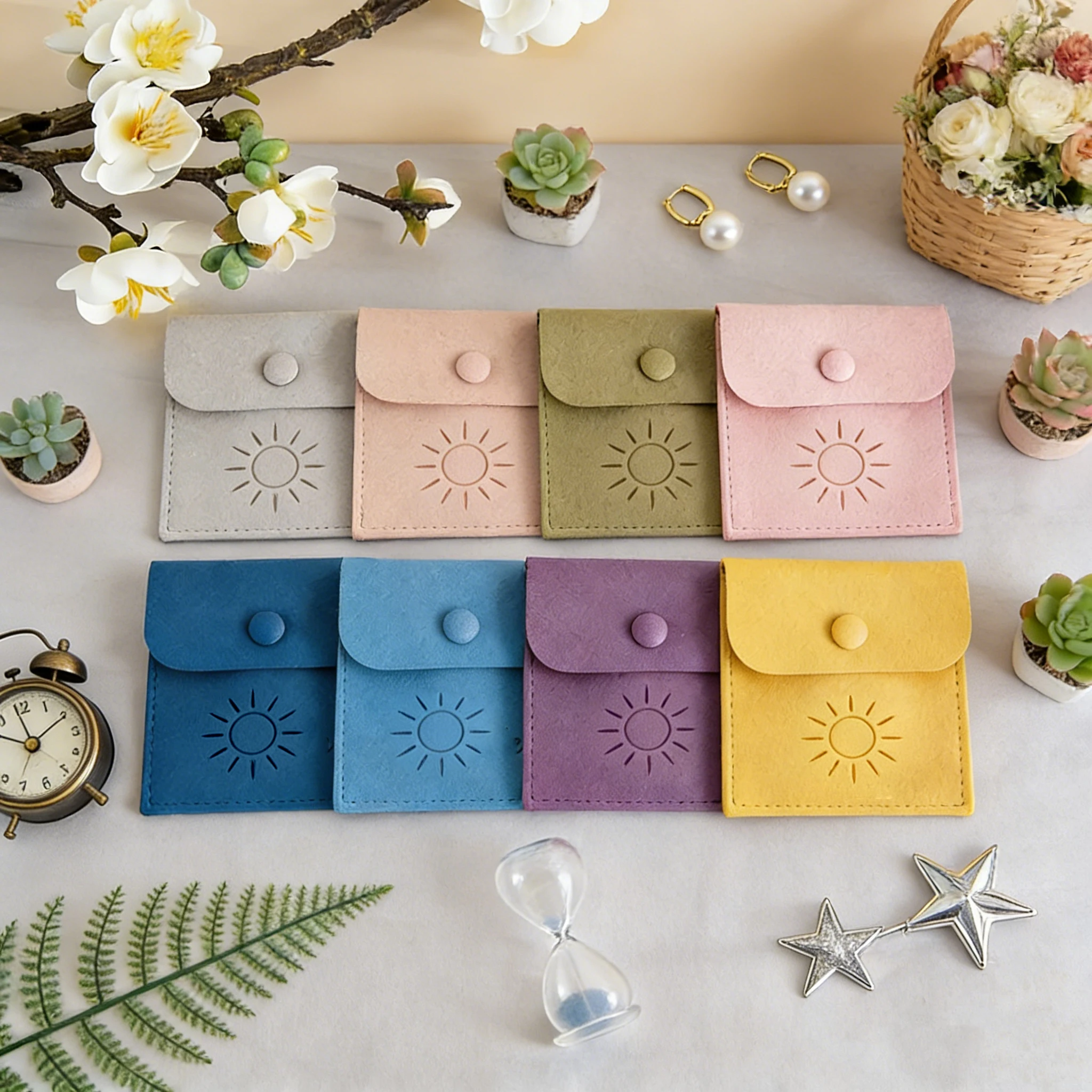 

50 шт. мешочков для упаковки ювелирных изделий 6x6 см, бархатные, из микрофибры, с кнопкой-застежкой, портативные сумки для хранения серег, браслетов, ожерелий, колец