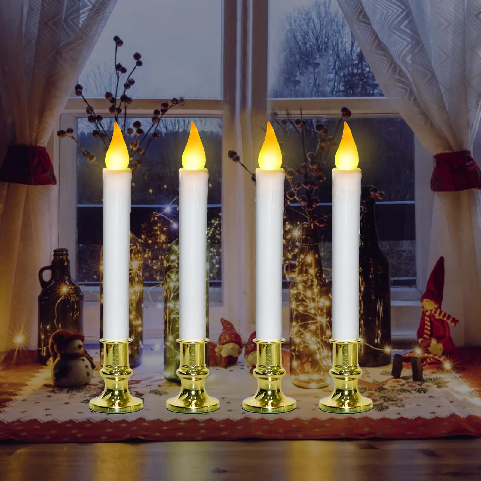 شموع مستدقة للنافذة LED عديمة اللهب عاجية تعمل بالبطارية، شموع ديكور عطلة الزفاف وأعياد الميلاد (البطارية غير متضمنة)