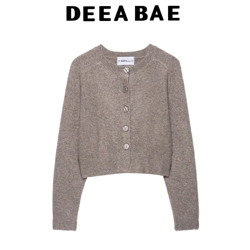 

DEEABAE Осенняя новая женская одежда, милая и модная вязаная куртка с ленивыми пуговицами и круглым вырезом, длинными рукавами