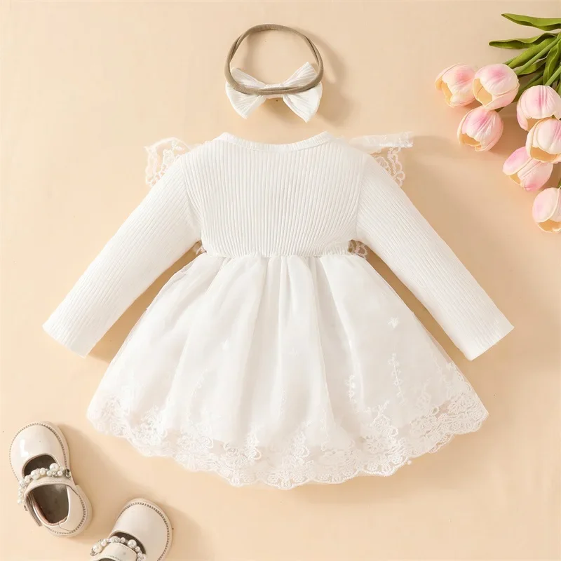 Nebworn Girl Clothes Long Sleeve Lace Patchwork Baby 1st Birthday Princess Dress Baby Clothing