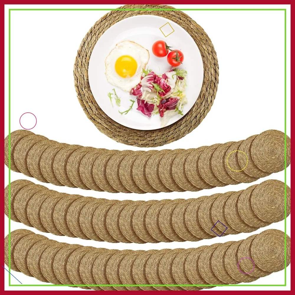 

60 шт. 13-дюймовые круглые салфетки из ротанга, натуральная соломенная ручная работа, коврики для стола в стиле бохо для украшения обеденной вечеринки
