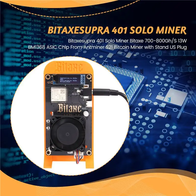 Bitaxesupra 401 Solo Miner Bitaxe 700-800Gh/S 13W BM1368 puce ASIC de Antminer S21 Bitcoin BTC Miner avec support prise britannique