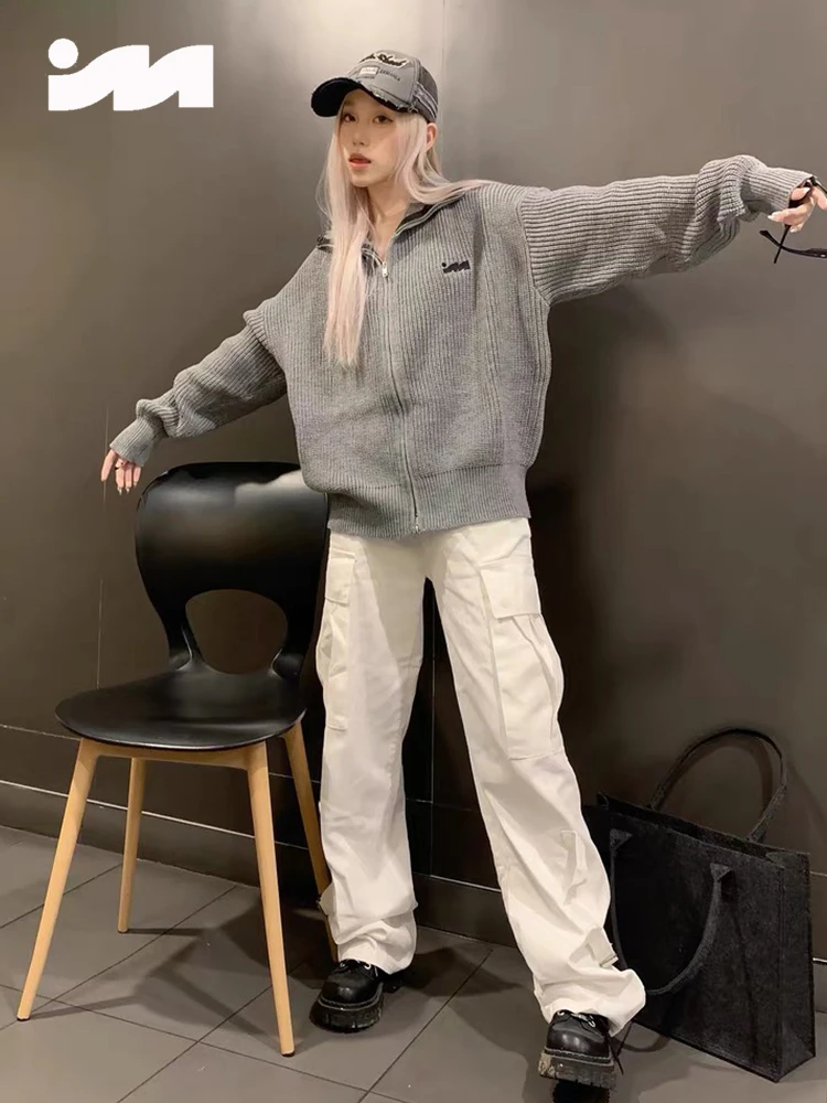2024 New Ins Autumn and Winter Korean Style Knitted Double Zipper Cardigan Turtleneck Coat Solid Color Commuter Sweater Top