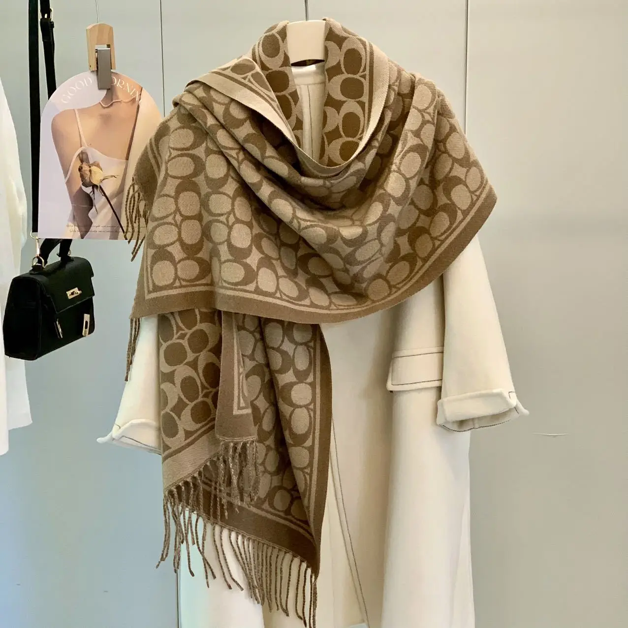 Autumn and Winter Popular Imitation Cashmere Scarf Women's Double-sided Thick Shawl Dual-use Warm and Versatile Scarves Tassel