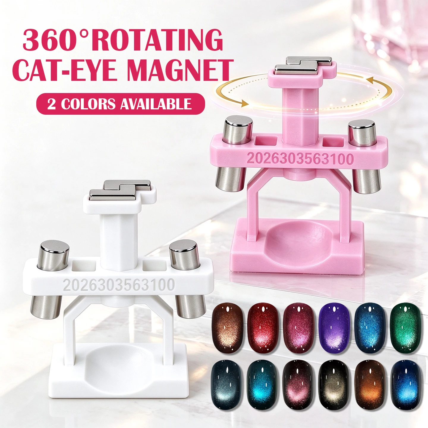 360-Degree Rotatable Cat Eye Nail Magnet, Detachable Magnetic Rod, Multi-Functional Nail Art Tool, Adjustable Aperture Effect.