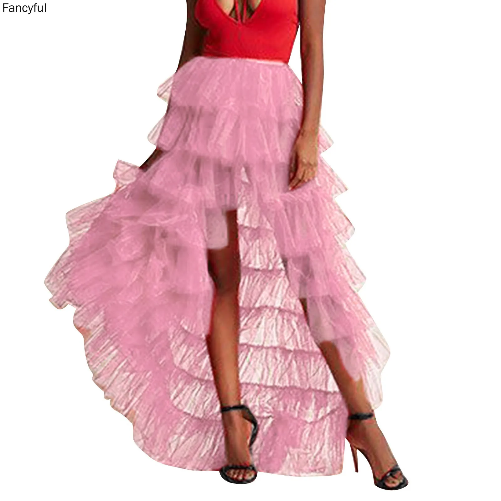 Women's Pleated Long Skirts Sexy Transparent Bubble Skirt Ruffles Party Tulle Skirt Ladies Cake High Waist Skirt 2024 New