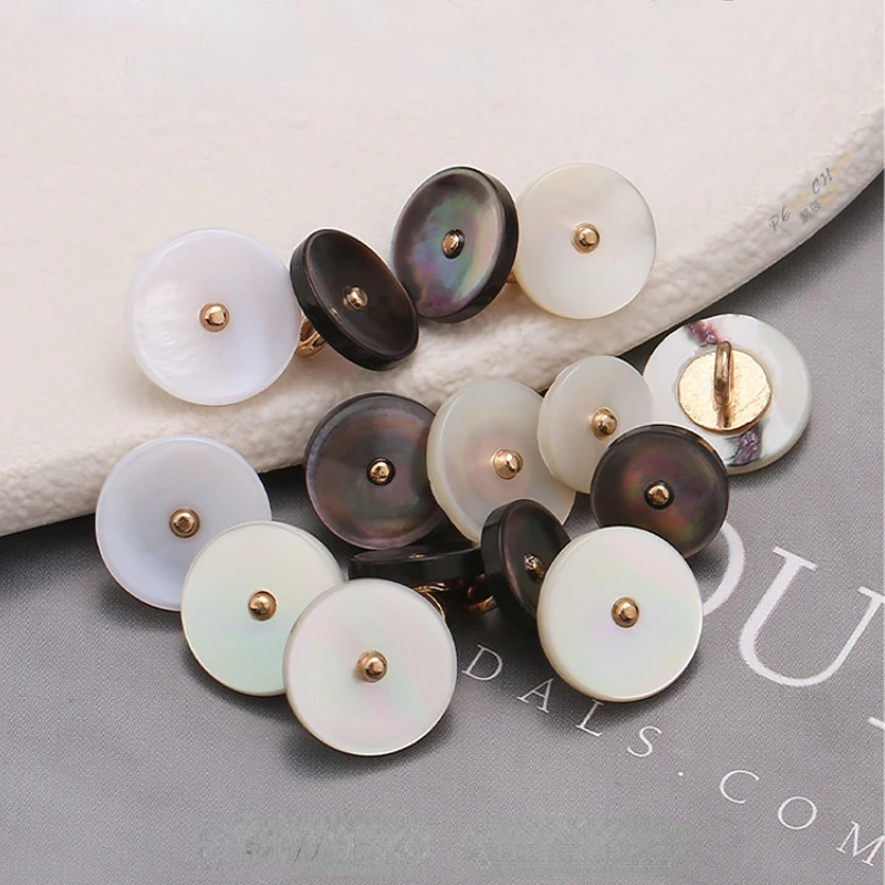 10pcs Black Shell Natural Shell Button Mother of Pearl Round Metal Shank Buttons for DIY Shirt Clothes Coat Sewing Accessories