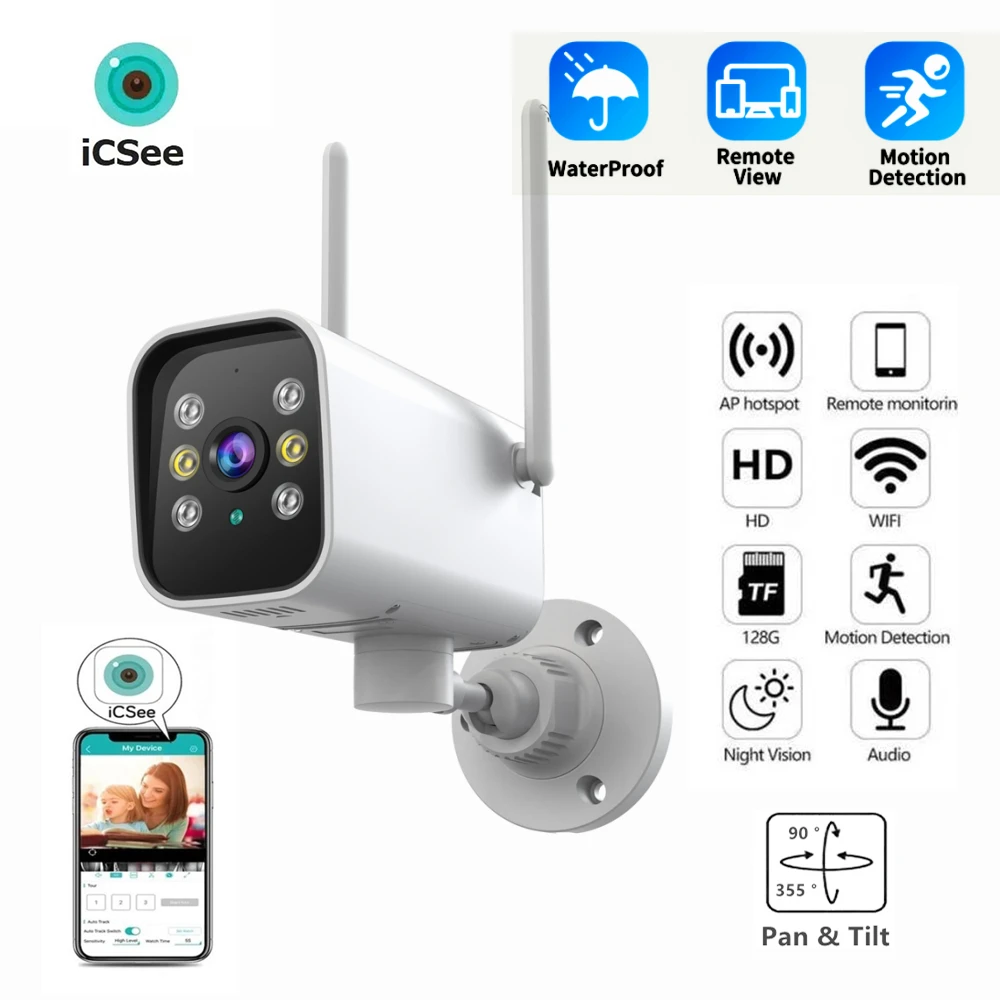 4MP Wireless WIFI Outdoor Camera ICSee Pan Tilt Bullet Waterproof Home Security Speed Dual Light Wireless Camera