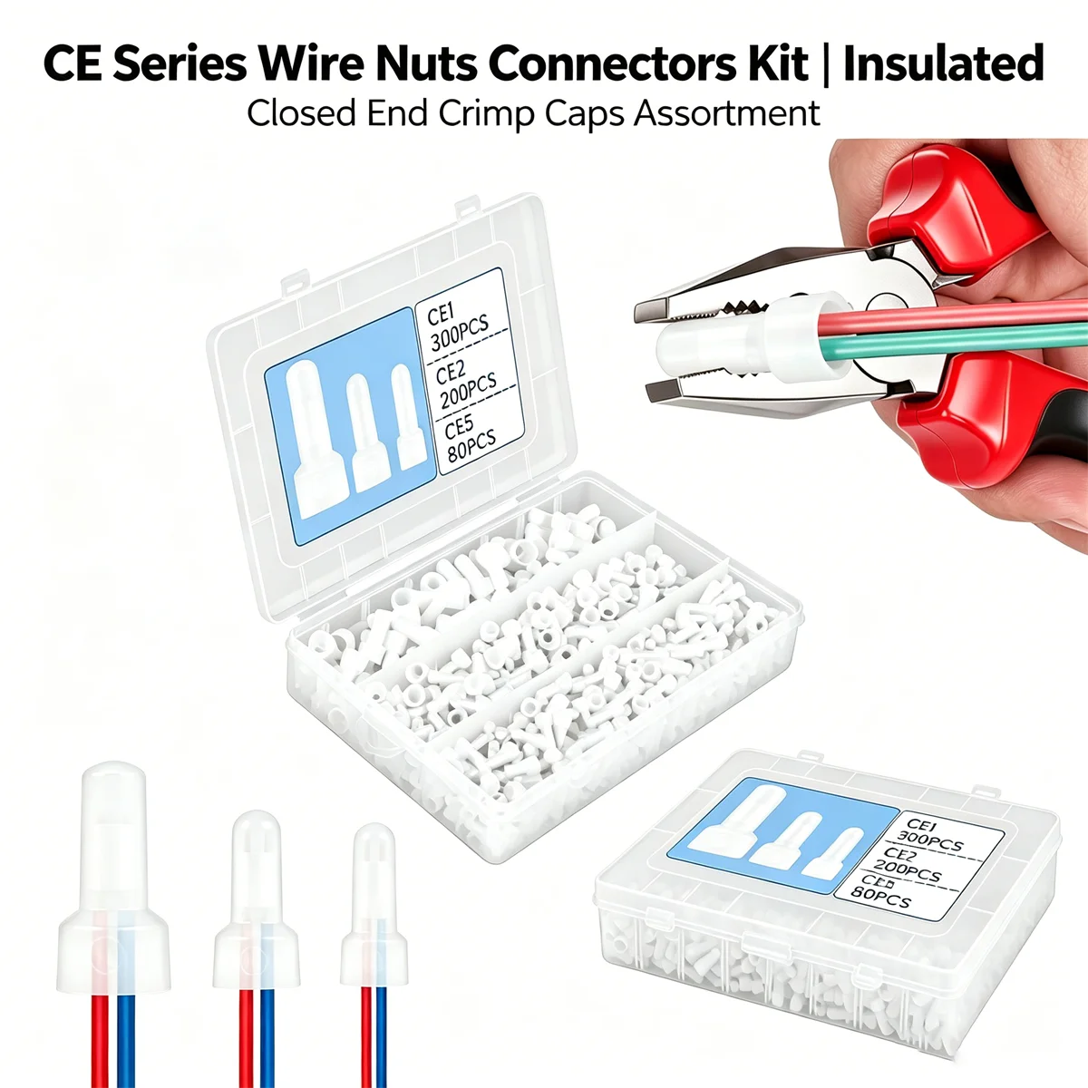 

1160Pcs Closed End Crimp Connectors 22-16/16-14/12-10 Gauge Crimp Cap Kit Nylon Insulated Closed End Crimp Terminals Connector