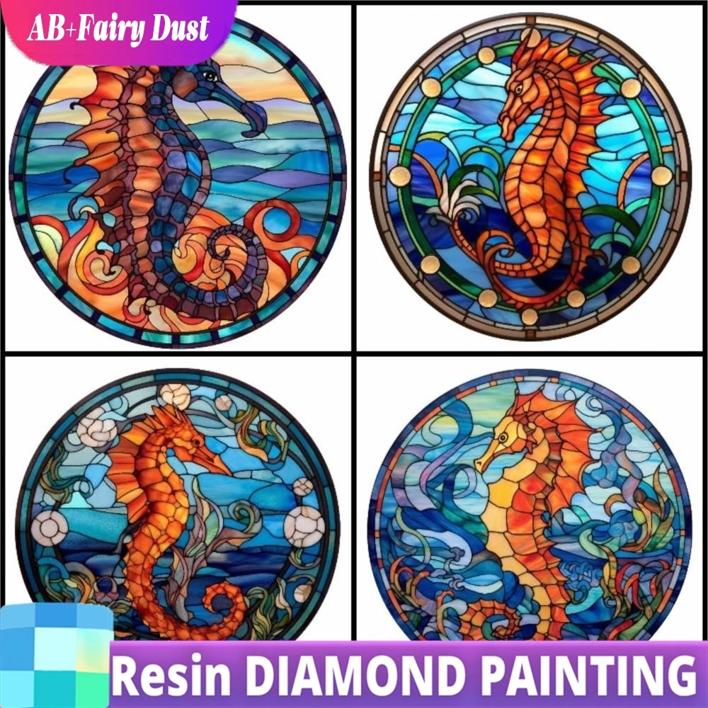 

Смола AB Фея Пыль 5D DIY Алмазная картина Животные Морской конек Витражи узор Горный хрусталь Вышивка Полная мозаика Домашний декор
