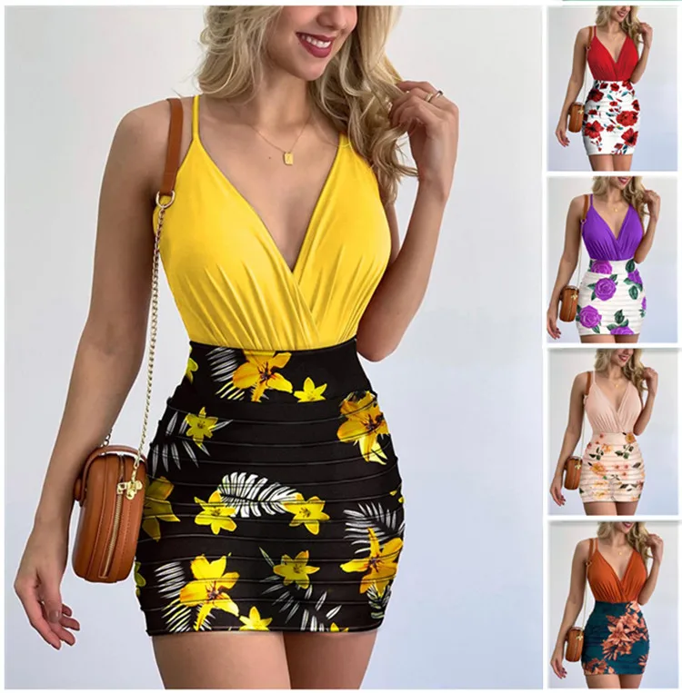 2023 Summer Women Clothes Sexy Fashion Women V-neck Sleeveless Suspender Vests Prints Shorts Suit Two Piece Set