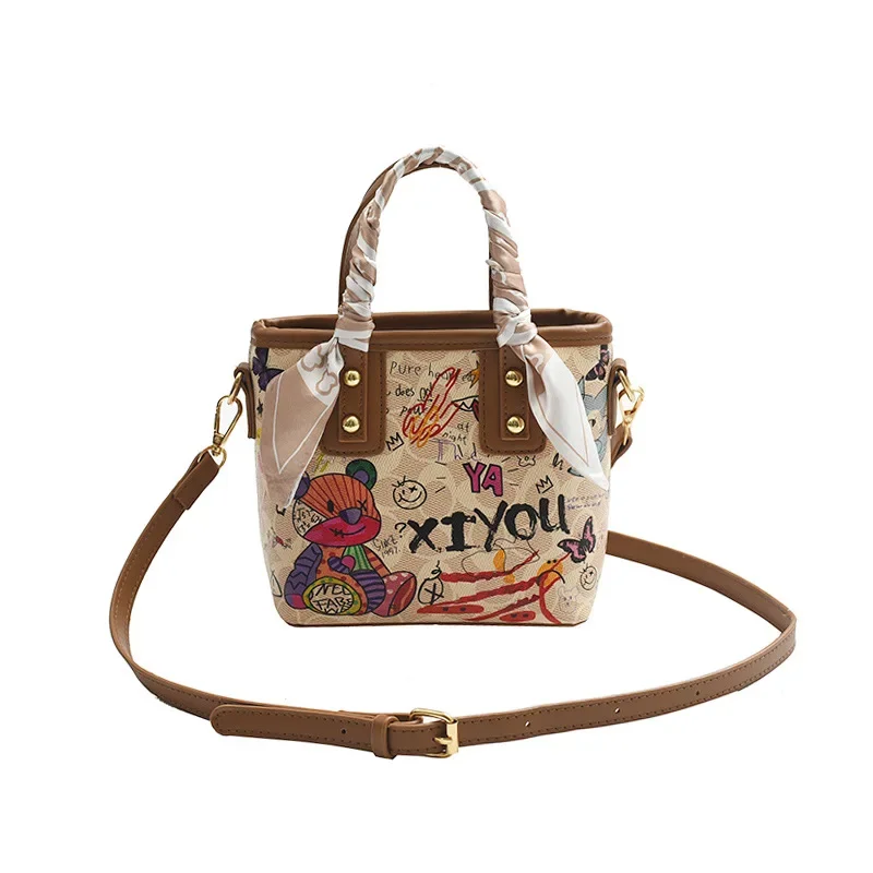 

2025 New! Women's Streetwear Graffiti Handbag - Spray - Paint Print, Distressed PU Leather, Casual Chic for Shoulder/Crossbody