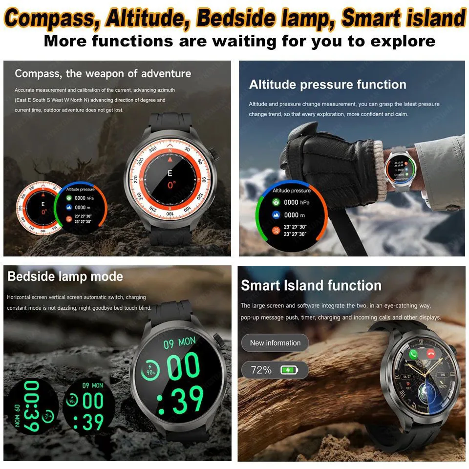 2024 New For HUAWEI Outdoor Sports Smart Watch Men AMOLED Screen NFC GPS Compass Heart rate Waterproof Bluetooth Call SmartWatch