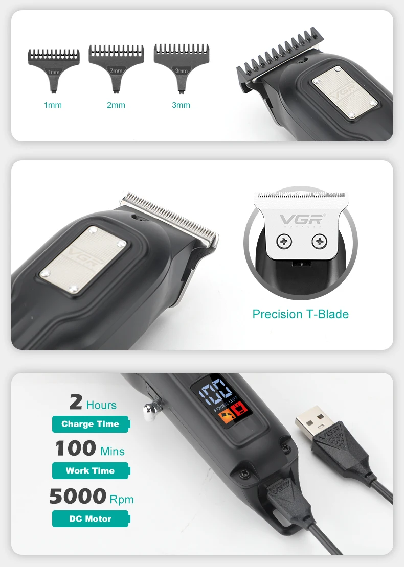 VGR V-918 ماكينة حلاقة احترافية لصالونات الحلاقة وشاشة عرض رقمية سوداء خاصة ماكينة حلاقة الشعر الكهربائية المنزلية الكهربائية