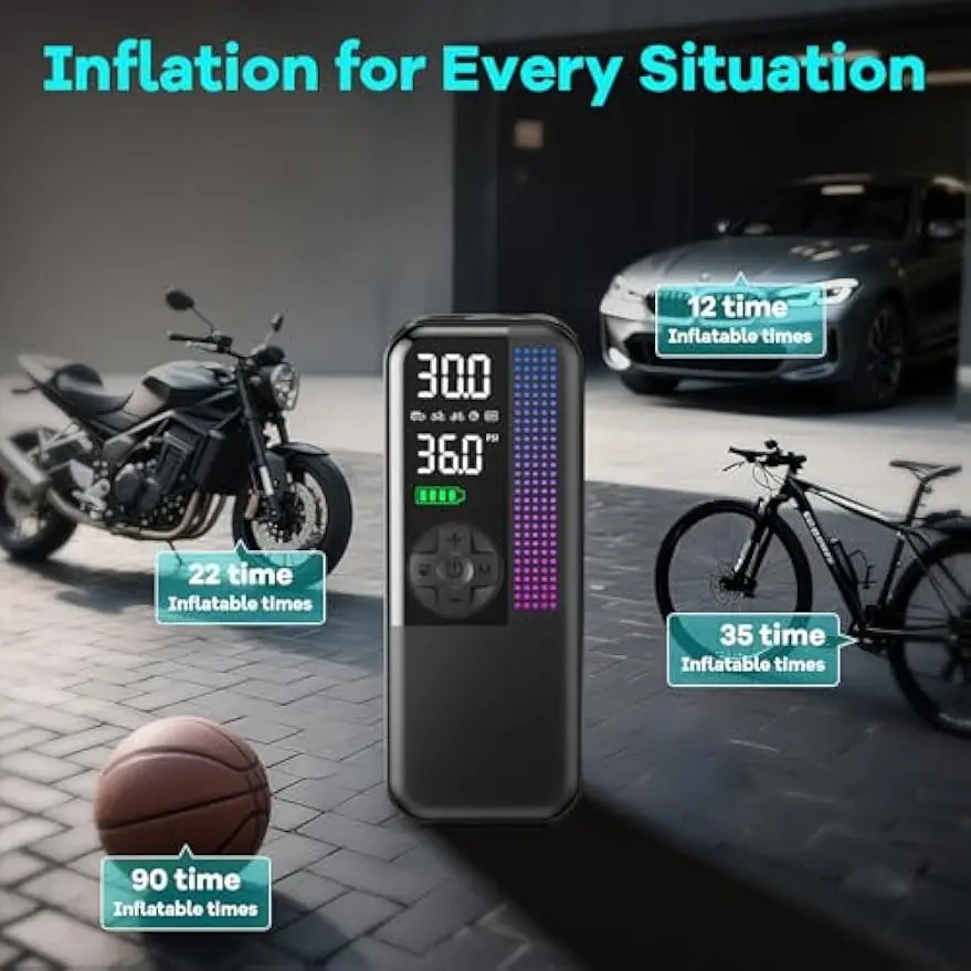 Draagbare luchtcompressor, 150 PSI draadloze pomp, Dual Power 6000 mAh, snelle inflatie 24 l/min, automatische uitschakeling voor autofiets