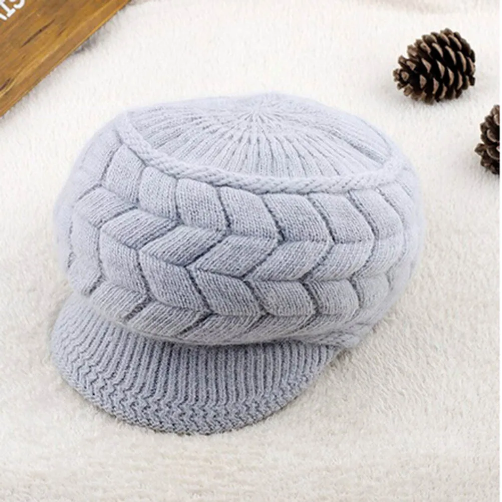 

Warm Knit Hat Grey High Quality Wool Winter Cap For Women Elastic Design Snow Ski Beanie Women Winter Cap