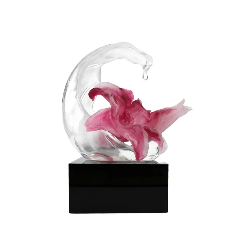 

Glazed powder-fired lily ornament, home living room, crystal light luxury, high-end housewarming, new house gifts for friends