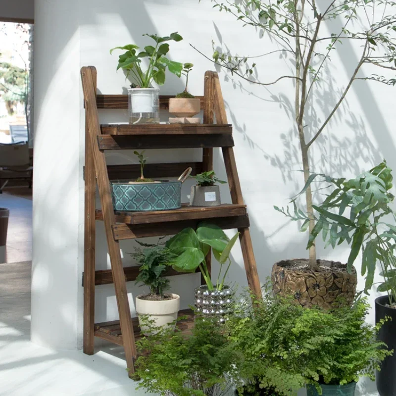 

2025 уличные антикоррозийные деревянные стеллажи для цветов, стеллажи для хранения, балконные лестницы, наземные стоячие стеллажи для цветов растений, складные сок