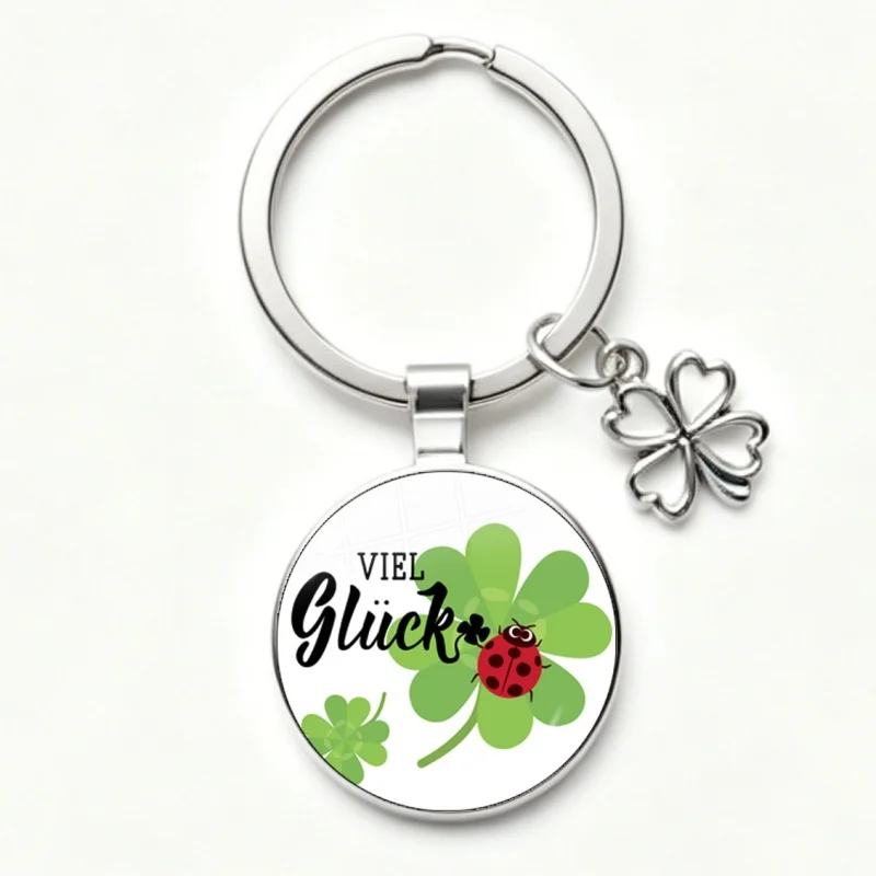 Llavero con Patrón de Trébol de Cuatro Hojas y Frase 'Viel Glück' en Alemán, Regalo de Despedida para Educadores, Cuidadores de Niños, Jardín de Infancia, Guardería