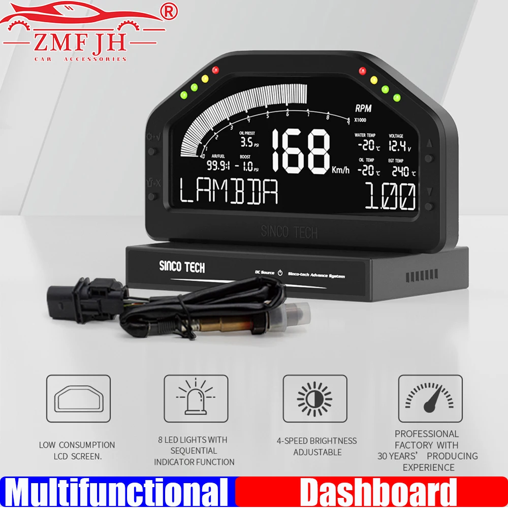 

ZMFJH Multifunctional Racing Dashboard With Wideband Oxygen Sensor 7 Color Digital Speed RPM Oil Pressure Air Fuel Ratio Voltage